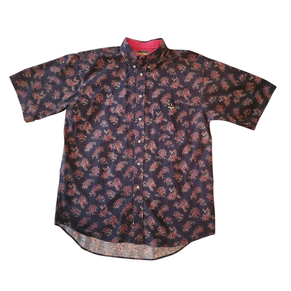 Vintage Ivy Crew Paisley Button Front Shirt Men's Large Short Sleeve